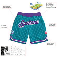 Load image into Gallery viewer, Custom Teal White Pinstripe Purple-White Authentic Basketball Shorts