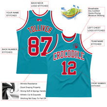 Load image into Gallery viewer, Custom Teal Red-White Authentic Throwback Basketball Jersey