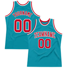 Load image into Gallery viewer, Custom Teal Red-White Authentic Throwback Basketball Jersey