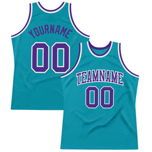 Load image into Gallery viewer, Custom Teal Purple-White Authentic Throwback Basketball Jersey