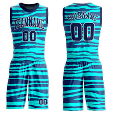 Load image into Gallery viewer, Custom Teal Navy-White Round Neck Sublimation Basketball Suit Jersey