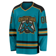 Load image into Gallery viewer, Custom Teal Black-Old Gold Hockey Jersey