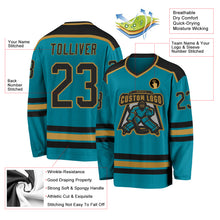 Load image into Gallery viewer, Custom Teal Black-Old Gold Hockey Jersey