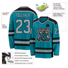Load image into Gallery viewer, Custom Teal Gray-Black Hockey Jersey