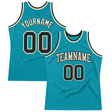 Load image into Gallery viewer, Custom Teal Black-Cream Authentic Throwback Basketball Jersey