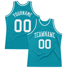 Load image into Gallery viewer, Custom Teal White Authentic Throwback Basketball Jersey