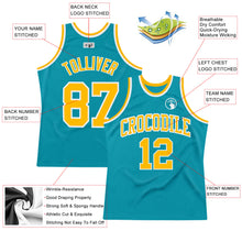 Load image into Gallery viewer, Custom Teal Gold-White Authentic Throwback Basketball Jersey
