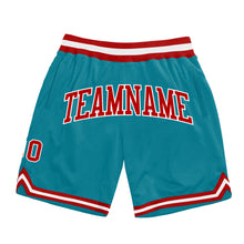 Load image into Gallery viewer, Custom Teal Red-White Authentic Throwback Basketball Shorts