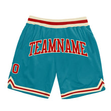 Load image into Gallery viewer, Custom Teal Red-Cream Authentic Throwback Basketball Shorts