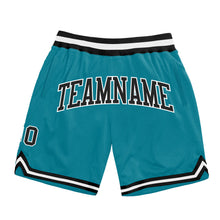 Load image into Gallery viewer, Custom Teal Black-White Authentic Throwback Basketball Shorts