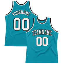 Load image into Gallery viewer, Custom Teal White-Black Authentic Throwback Basketball Jersey