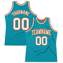 Load image into Gallery viewer, Custom Teal White-Orange Authentic Throwback Basketball Jersey