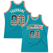 Load image into Gallery viewer, Custom Teal Vintage USA Flag-Cream Authentic Throwback Basketball Jersey