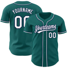 Load image into Gallery viewer, Custom Teal White-Navy Authentic Baseball Jersey