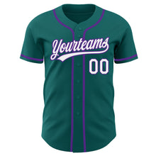 Load image into Gallery viewer, Custom Teal White-Purple Authentic Baseball Jersey