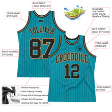Load image into Gallery viewer, Custom Teal Black Pinstripe Black-Old Gold Authentic Basketball Jersey