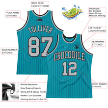 Load image into Gallery viewer, Custom Teal Black Pinstripe Gray Authentic Basketball Jersey