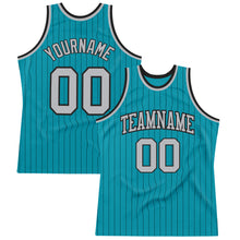 Load image into Gallery viewer, Custom Teal Black Pinstripe Gray Authentic Basketball Jersey