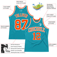 Load image into Gallery viewer, Custom Teal White Pinstripe Orange Authentic Basketball Jersey