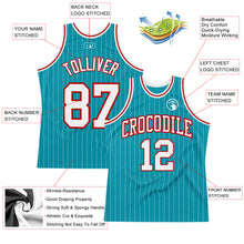 Load image into Gallery viewer, Custom Teal White Pinstripe White-Red Authentic Basketball Jersey