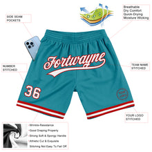 Load image into Gallery viewer, Custom Teal White-Red Authentic Throwback Basketball Shorts