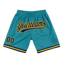 Load image into Gallery viewer, Custom Teal Navy-Gold Authentic Throwback Basketball Shorts