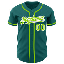 Load image into Gallery viewer, Custom Teal Neon Green-White Authentic Baseball Jersey