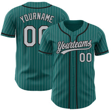 Load image into Gallery viewer, Custom Teal Gray Pinstripe Black Authentic Baseball Jersey