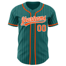 Load image into Gallery viewer, Custom Teal White Pinstripe Orange Authentic Baseball Jersey