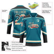 Load image into Gallery viewer, Custom Teal Vintage USA Flag Cream-Black Hockey Lace Neck Jersey