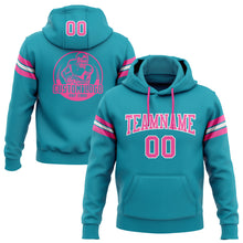 Load image into Gallery viewer, Custom Stitched Teal Pink-White Football Pullover Sweatshirt Hoodie