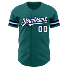 Load image into Gallery viewer, Custom Teal White-Navy Authentic Baseball Jersey