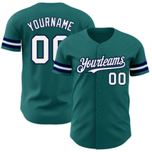 Load image into Gallery viewer, Custom Teal White-Navy Authentic Baseball Jersey