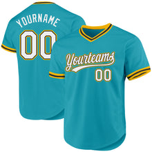 Load image into Gallery viewer, Custom Teal Black-Gold Authentic Throwback Baseball Jersey
