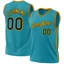 Load image into Gallery viewer, Custom Teal Black-Gold Authentic Throwback Basketball Jersey