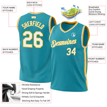 Load image into Gallery viewer, Custom Teal White-Gold Authentic Throwback Basketball Jersey