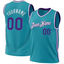 Load image into Gallery viewer, Custom Teal Purple-White Authentic Throwback Basketball Jersey