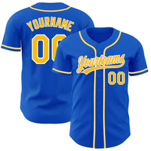 Load image into Gallery viewer, Custom Thunder Blue Gold-White Authentic Baseball Jersey
