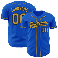 Load image into Gallery viewer, Custom Thunder Blue Old Gold-Black Authentic Baseball Jersey