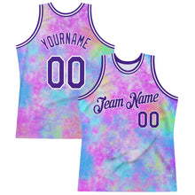 Load image into Gallery viewer, Custom Tie Dye Purple-White 3D Watercolor Gradient Authentic Basketball Jersey