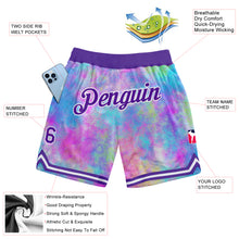 Load image into Gallery viewer, Custom Tie Dye Purple-White 3D Watercolor Gradient Authentic Basketball Shorts