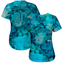 Load image into Gallery viewer, Custom Tie Dye Teal-Black 3D Authentic Baseball Jersey
