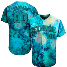 Load image into Gallery viewer, Custom Tie Dye Teal-Black 3D Authentic Baseball Jersey