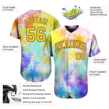 Load image into Gallery viewer, Custom Tie Dye Gold-Purple 3D Authentic Baseball Jersey