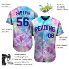 Load image into Gallery viewer, Custom Tie Dye Royal-Pink 3D Authentic Baseball Jersey
