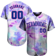 Load image into Gallery viewer, Custom Tie Dye Royal-Pink 3D Authentic Baseball Jersey