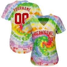 Load image into Gallery viewer, Custom Tie Dye Red-White 3D Authentic Baseball Jersey