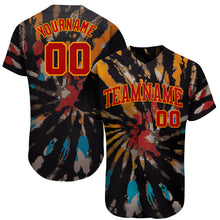 Load image into Gallery viewer, Custom Tie Dye Red-Gold 3D Authentic Baseball Jersey