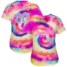 Load image into Gallery viewer, Custom Tie Dye Light Blue-White 3D Rainbow Authentic Baseball Jersey
