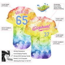 Load image into Gallery viewer, Custom Tie Dye Light Blue-Pink 3D Rainbow Authentic Baseball Jersey